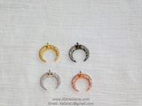 Crescent Moon Charms, CZ Micro Pave Small Double Horn Cz Charm 17 x 19 mm, Gold