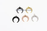 Crescent Moon Charms, CZ Micro Pave Small Double Horn Cz Charm 17 x 19 mm, Gold