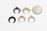Crescent Moon Charms, CZ Micro Pave Small Double Horn Cz Charm 17 x 19 mm, Gold