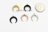 Crescent Moon Charms, CZ Micro Pave Small Double Horn Cz Charm 17 x 19 mm, Gold