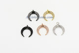 Crescent Moon Charms, CZ Micro Pave Small Double Horn Cz Charm 17 x 19 mm, Gold