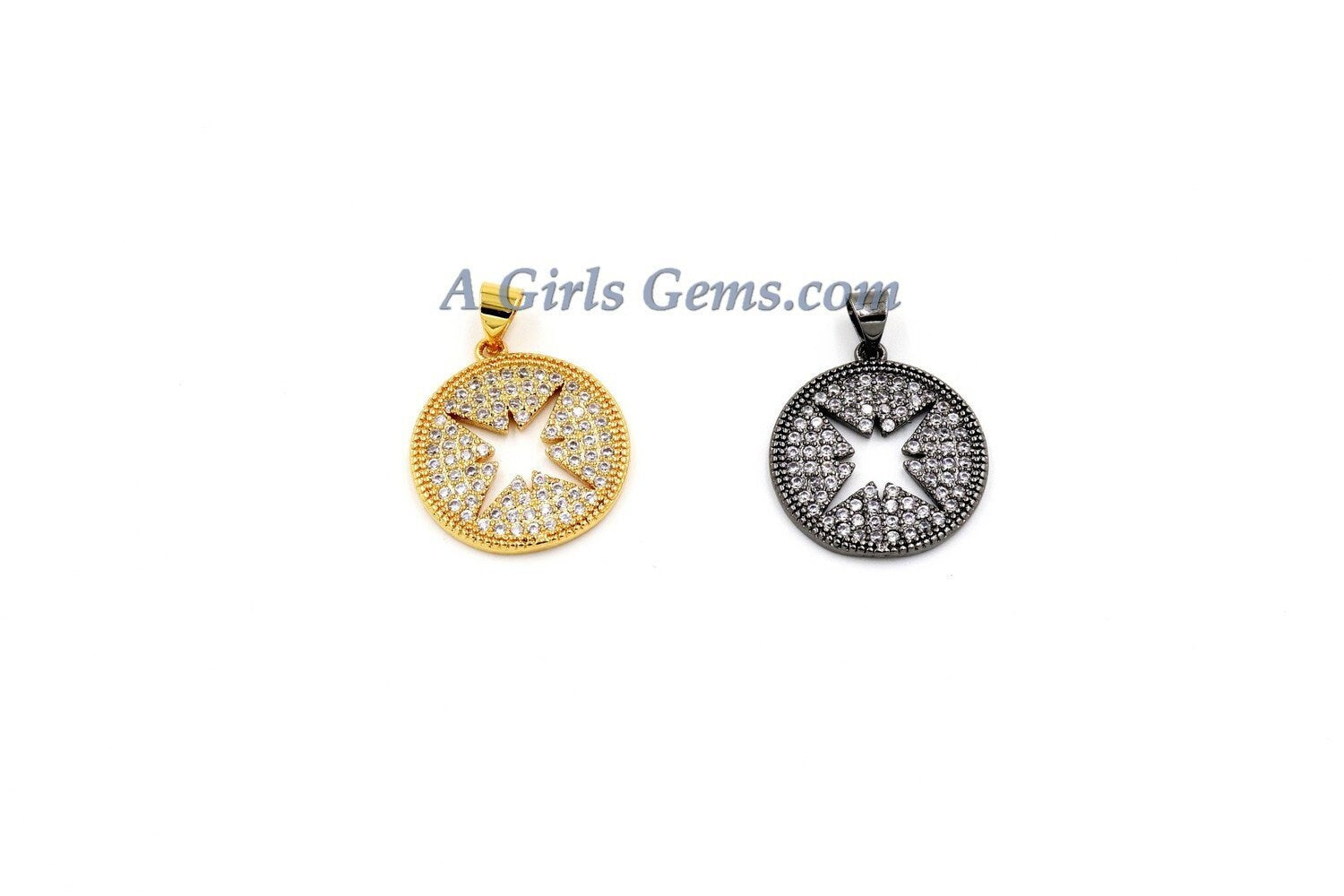 Cubic Zirconia Star Charms, Starburst Pendant, #273 CZ Hollow Stars