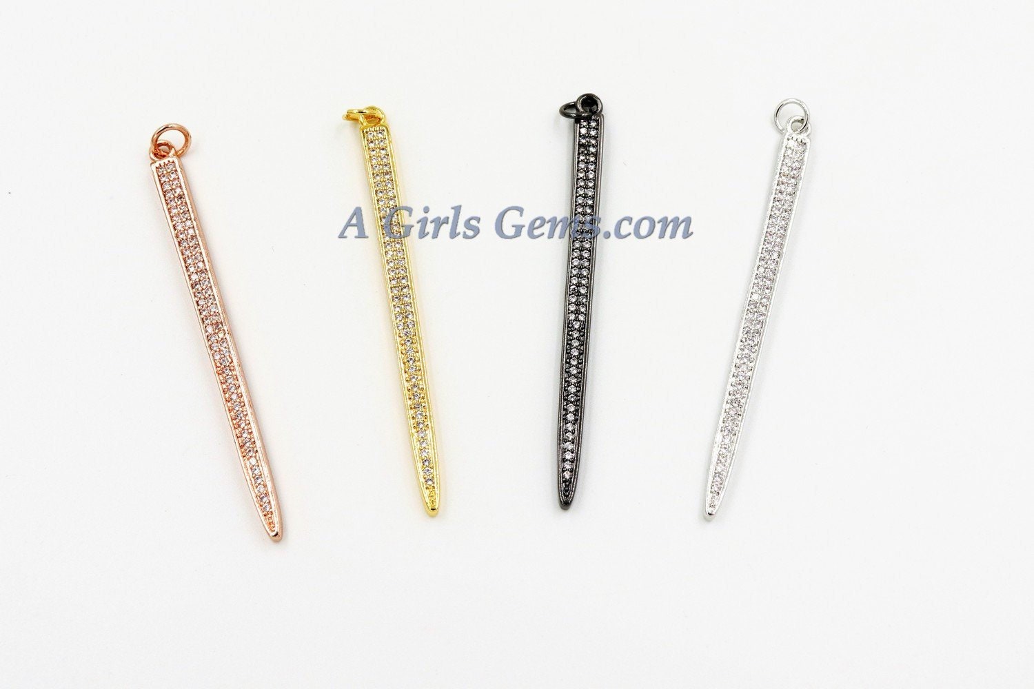 CZ Silver Spike Pendant, Gold Bar #49, Gold Spike Point Charm 5 x 55 mm