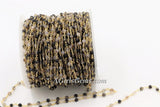 Gold Faceted Natural White Agate Rosary Chain, Black and White Rosary CH #367, Chain 4 mm Beaded Chains for Boho Style DIY Necklace Bracelet
