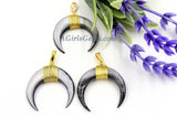 Crescent Moon Charms, Gray Mini Double Horn Natural Shell Pendant, Double Horn Small Charm Pendant