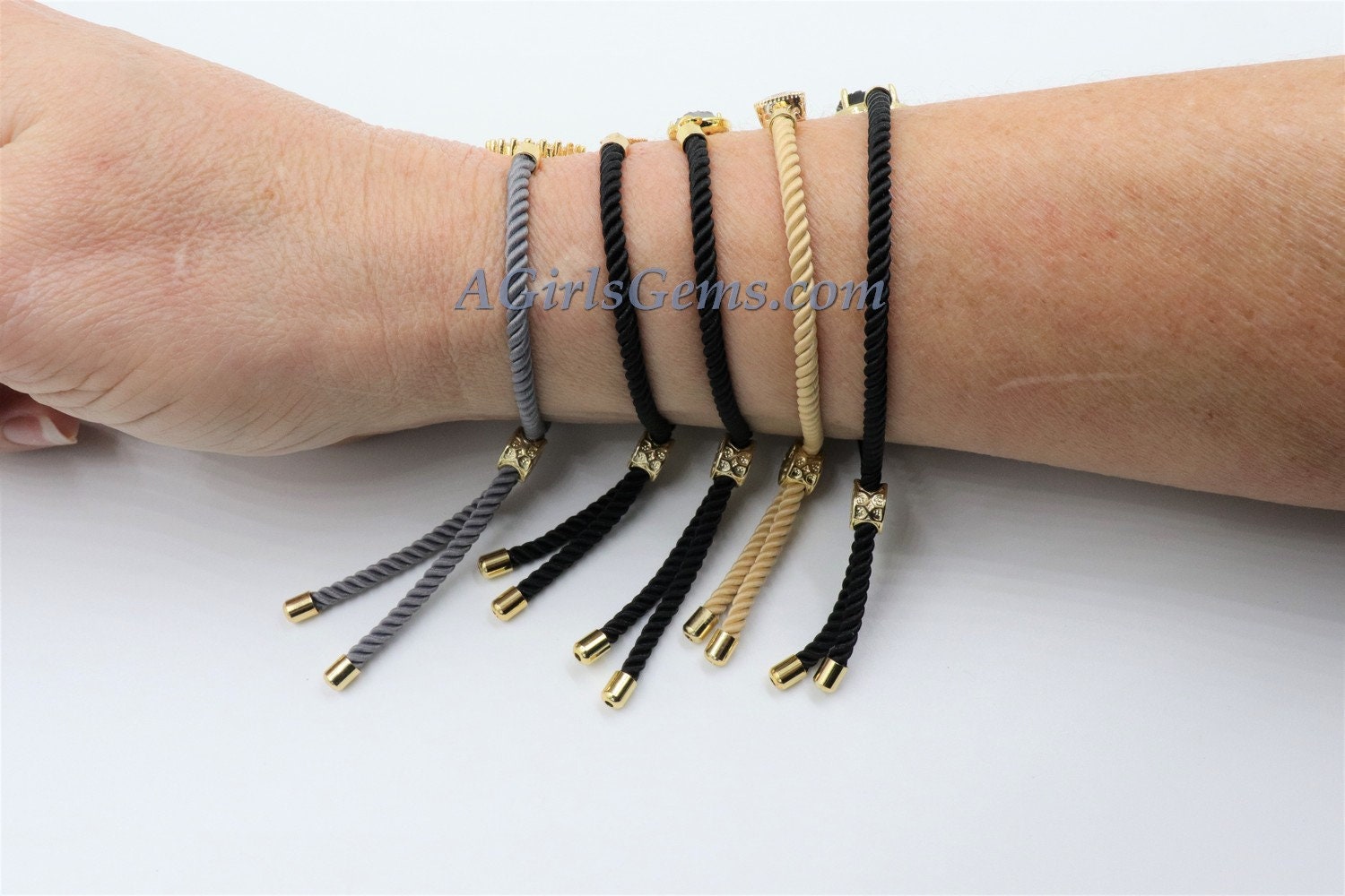 Milian Silk Cord Half Finished Bracelet, Silver Adjustable Half Bracelets, Sliding Bracelet with Slide Bead Color