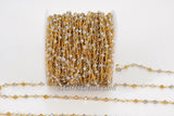 Gold AB Rosary Chain Clear Crystal, Silver Beads and Gold Mystic Yellow CH #327, Multi Color Rosary Chain 4 mm Rondelle