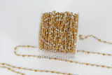 Gold AB Rosary Chain Clear Crystal, Silver Beads and Gold Mystic Yellow CH #327, Multi Color Rosary Chain 4 mm Rondelle