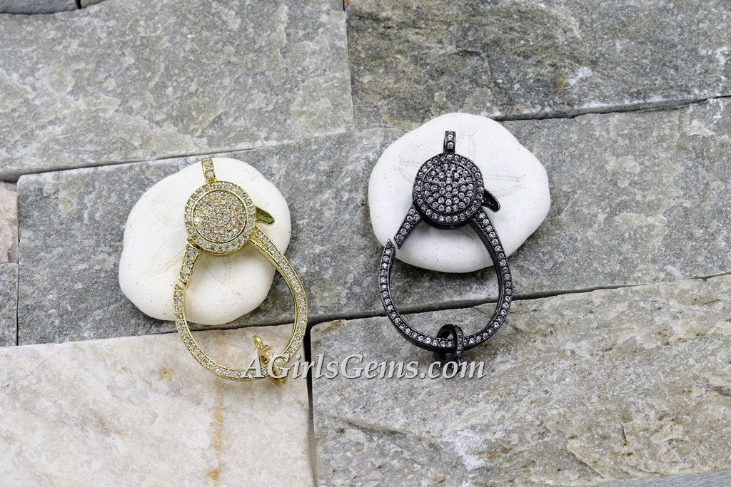 Large Lobster Clasp, 18 x 26 mm Gold, Gunmetal Black Micro CZ Double Sided
