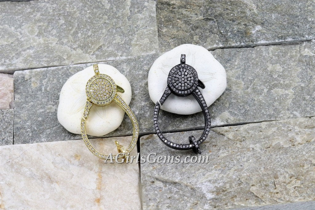CZ Large Lobster Clasp, Micro Pave Rose Black Silver, Gold Double Sided Claw #301