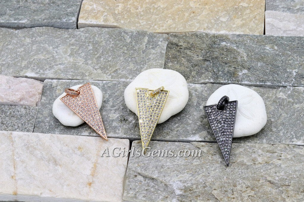 CZ Micro Pave Triangle Charm, Pyramid Shape Pendant, Arrow with Cubic Zirconia Jump Ring