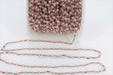 Pink Rosary Crystal Black Chain, 4 mm Rondelle Wire Wrapped CH #332, Jewelry Chains