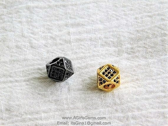 CZ Cube Beads, Cubic Zirconia Large Hole Beads #303, Pave Hexagon Square,Silver