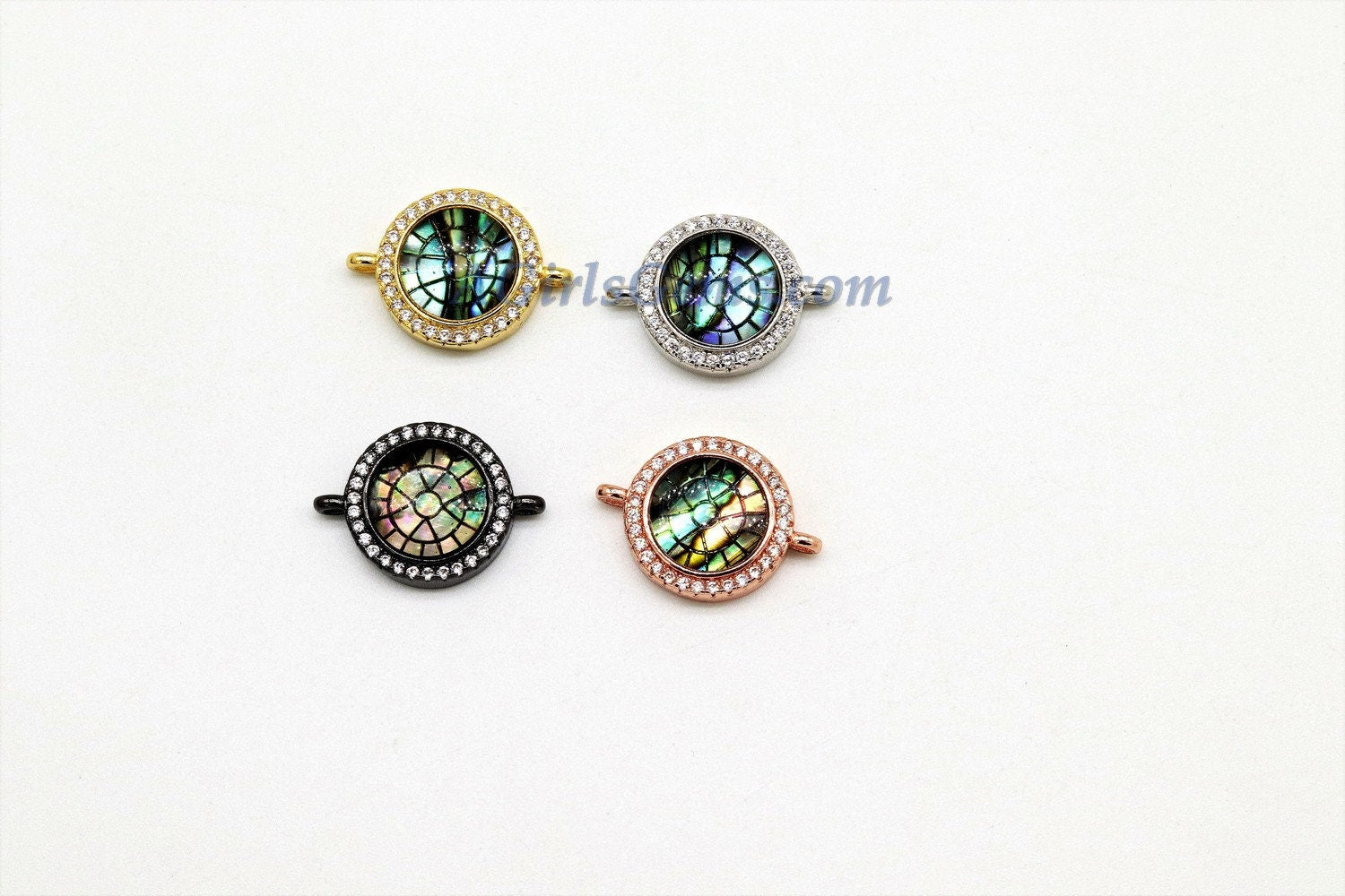 Bracelet Charm Connectors, 13 x 18 mm Shell Bracelet Charms, CZ Micro Pave Blue Shell Connector