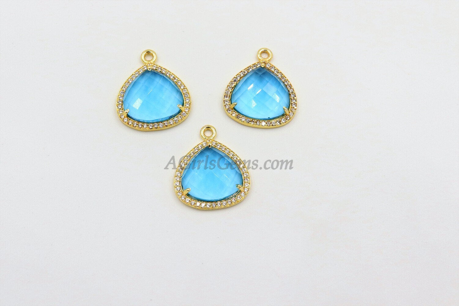 December Birthstone Pendants, CZ Micro Pave Blue Topaz Birthday Triangle/Teardrop Blue Charms, Cubic Zirconia Jewelry Making - A Girls Gems