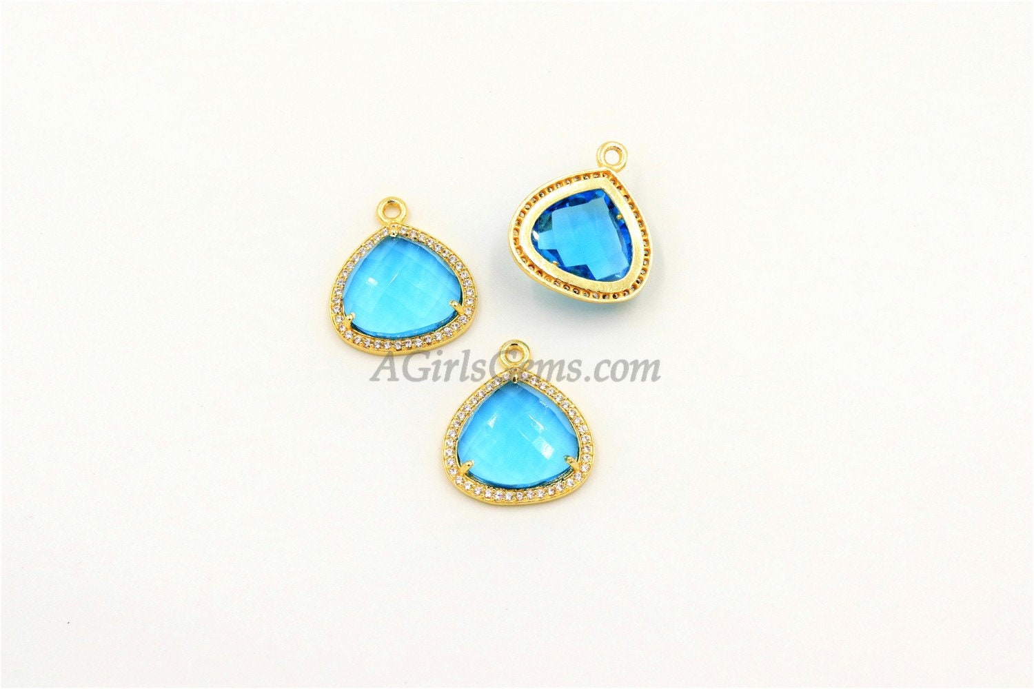 December Birthstone Pendants, CZ Micro Pave Blue Topaz Birthday Triangle/Teardrop Blue Charms, Cubic Zirconia Jewelry Making - A Girls Gems