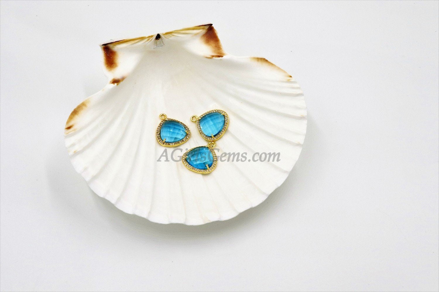 December Birthstone Pendants, CZ Micro Pave Blue Topaz Birthday Triangle/Teardrop Blue Charms, Cubic Zirconia Jewelry Making - A Girls Gems