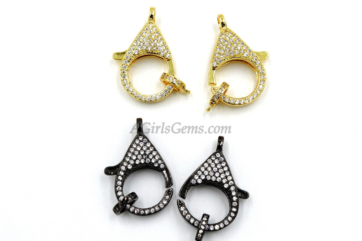Large Lobster Clasp, 18 x 26 mm Gold, Gunmetal Black Micro CZ Double Sided