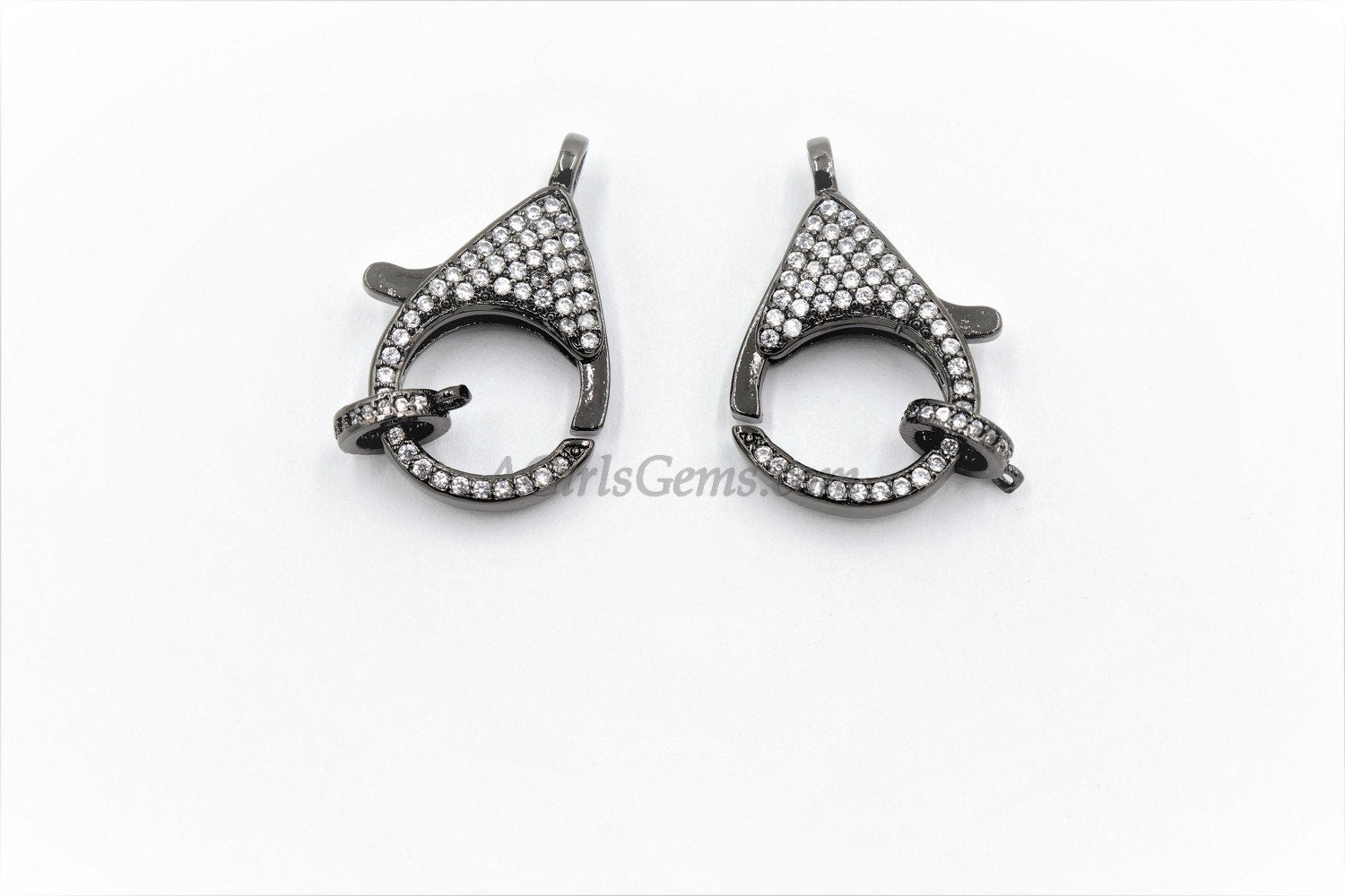 Large Lobster Clasp, 18 x 26 mm Gold, Gunmetal Black Micro CZ Double Sided