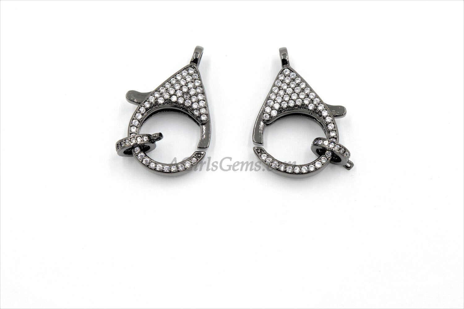 Large Lobster Clasp, 18 x 26 mm Gold, Gunmetal Black Micro CZ Double Sided