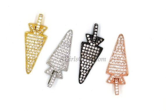 Micro Pave CZ Arrow Pendant, Silver Plated Diamond Pave #43, Cubic Zirconia 12 x 36 mm Arrowhead Tribal