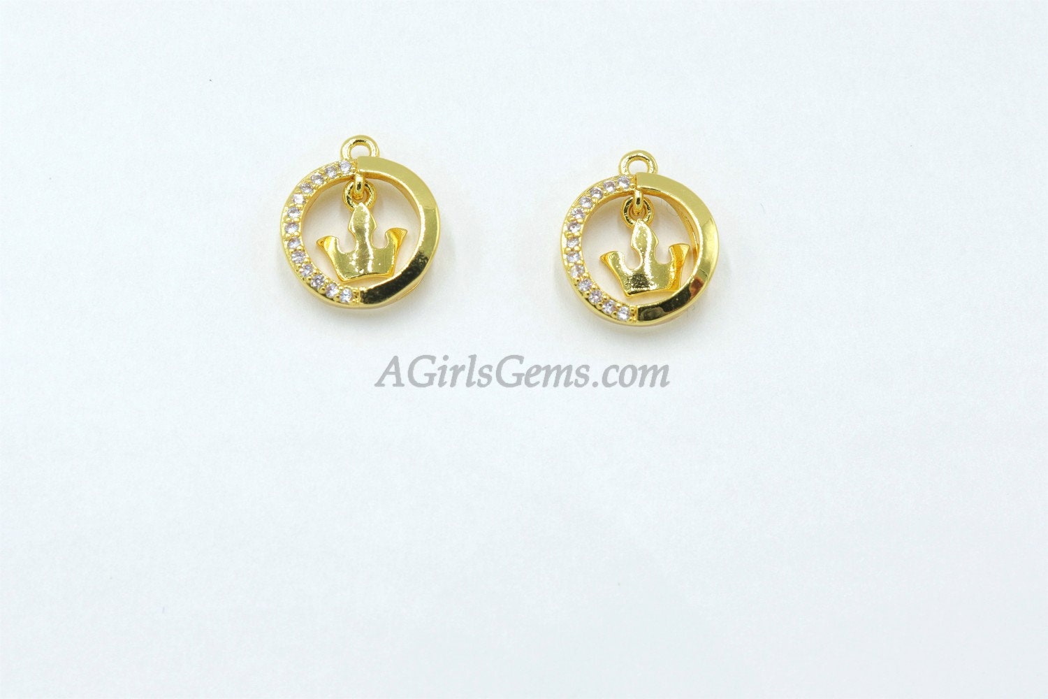 CZ Micro Pave Gold Crown Charm, *In Motion Charm* Gold plated Tiara Dangle *Movable* Swinging* Crown Ring Charm