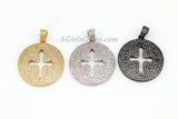CZ Micro Pave Cross Pendant, Round Disc Cubic Zirconia Charms, Gold
