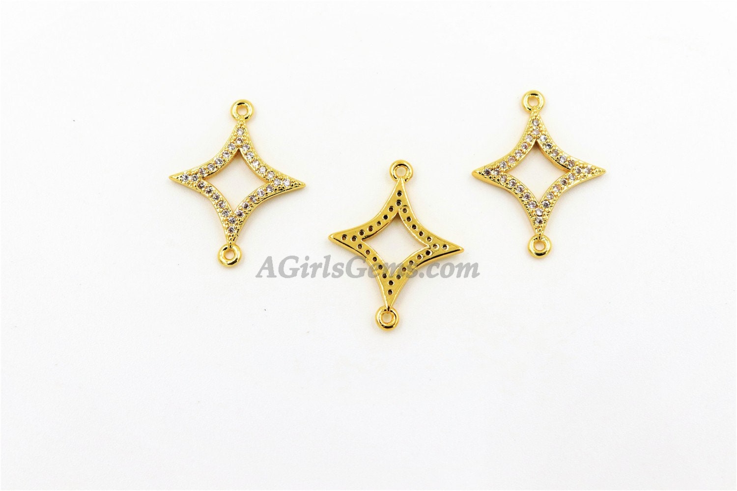 Diamond Charm Connectors, CZ Micro Pave Charms Diamond Shape Kite, Size 16 x 21 mm