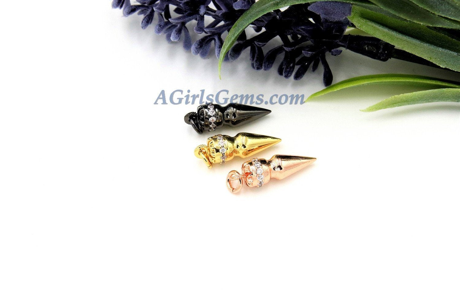 CZ Micro Pave Spike Charms, Dangle Dagger Charm #11, Cubic Zirconia Point Charm
