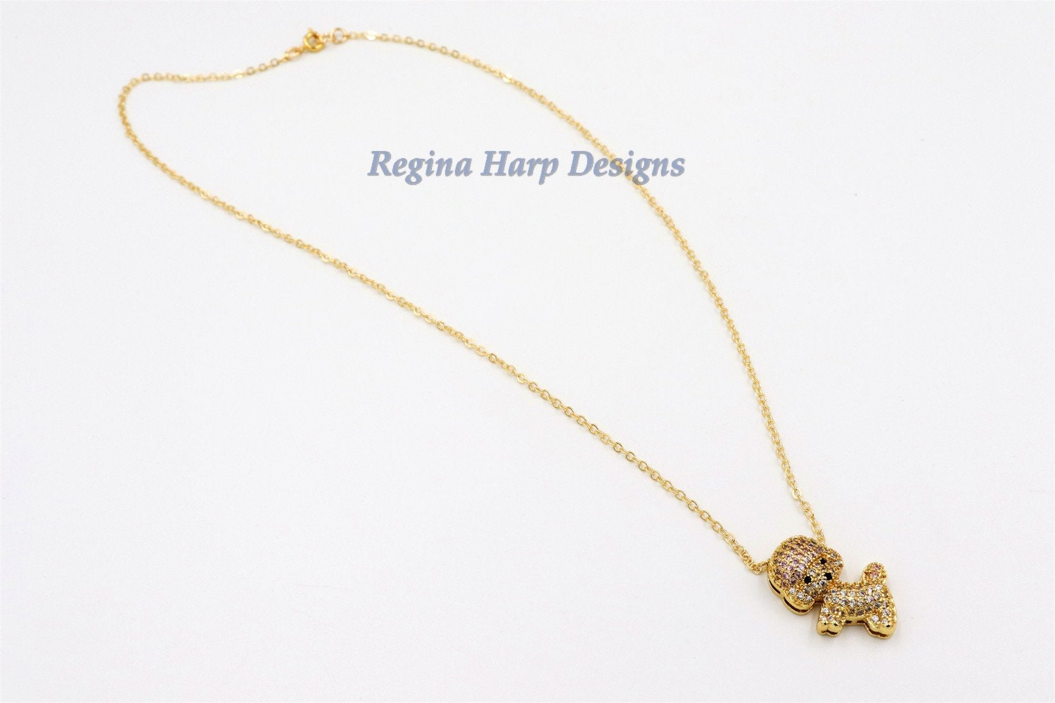 Puppy Charm Pendant Bead, CZ Micro Pave Gold Poodle Charms, Pet Lover Necklace pendant Beads