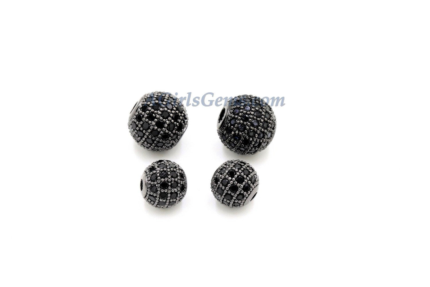 Gunmetal Black CZ Beads, Round Black CZ Micro Pave Beads, Ball Black Cubic Zirconia Plated Beads
