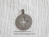 Round Disc Cross Pendant, CZ Micro Pave Cross 18 k Gold/Silver/Black Rhodium Plated Beads Cubic Zirconia Paved Holy Cross for Jewelry Making