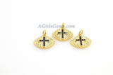 CZ Micro Pave Cross Charm, Sapphire Blue Gold Plated Oval Football #61, Bracelets