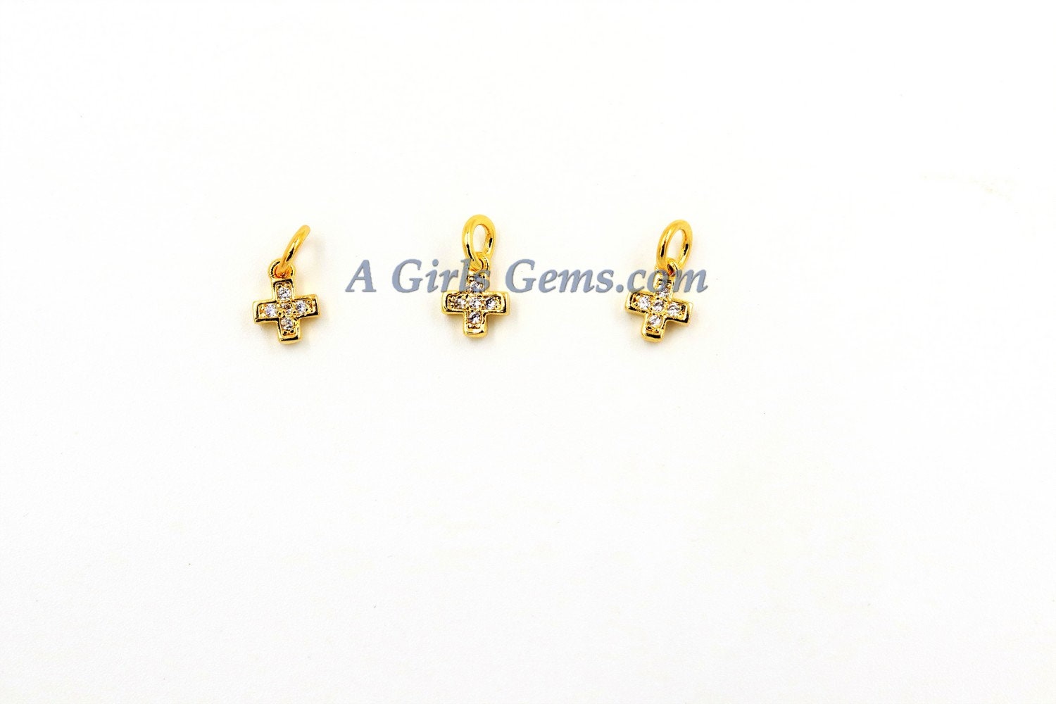 Tiny Cross Charm, 3 Pcs CZ Micro Paved Cross Charms #276, 5 x 7 mm Mini Crosses for Dainty Chain Dangles