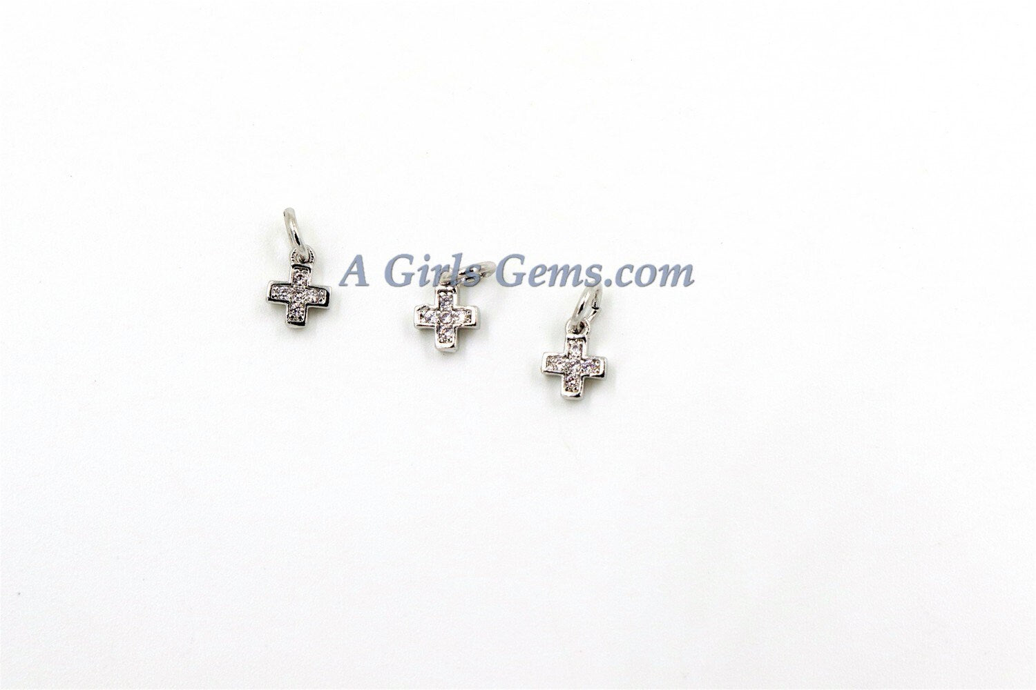 Tiny Cross Charm, 3 Pcs CZ Micro Paved Cross Charms #276, 5 x 7 mm Mini Crosses for Dainty Chain Dangles