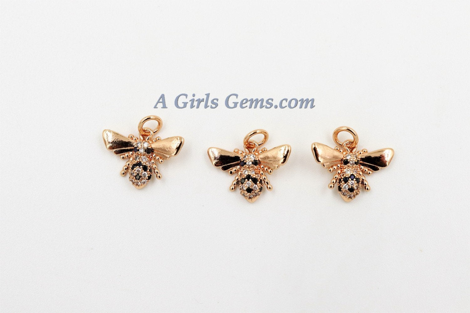 CZ Micro Pave Bee Charms, Tiny Bumble Bee Bracelet Charms Gold/Rose Gold/Black/Silver Insect/Queen/Mary Kay, 11 mm x 15 mm Honey Bee Jewelry