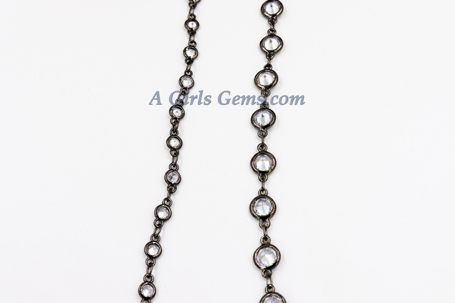 CZ Chain By The Yard, 5 mm Gold Genuine CZ Bezel Chain CH #547, 6 mm Unfinished Clear Cubic Zirconia Connector