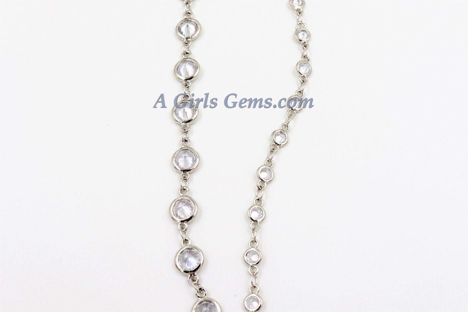 CZ Chain By The Yard, 4 mm Genuine CZ Bezel Chain CH 544, Gold Cz Connectors
