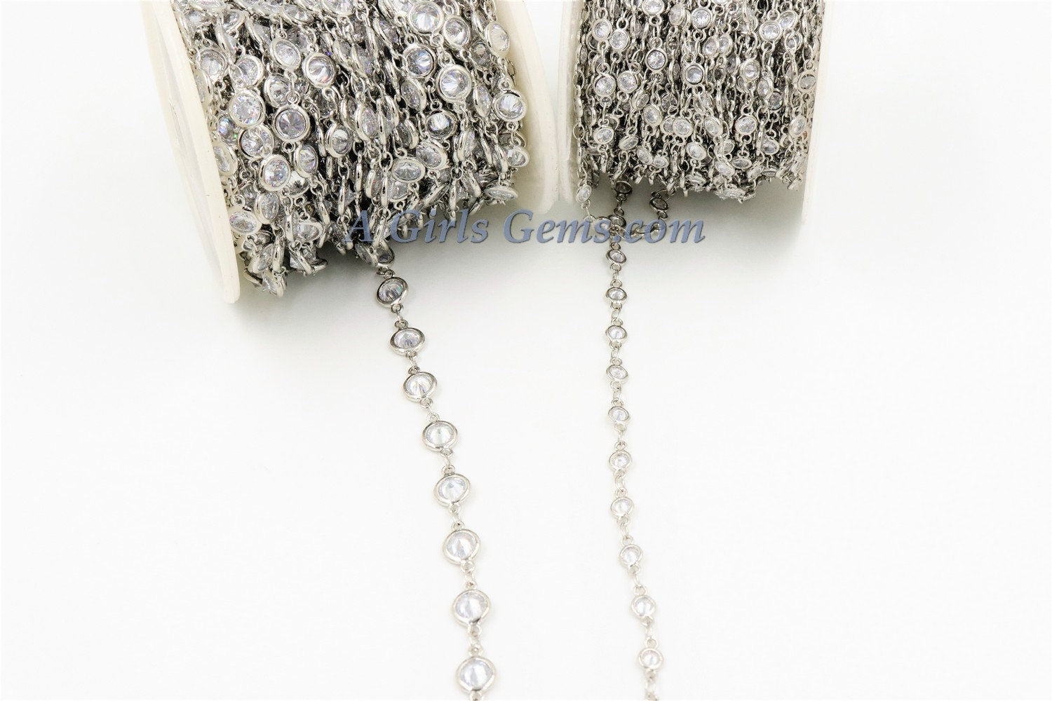 CZ Chain By The Yard, 4 mm Genuine CZ Bezel Chain CH 544, Gold Cz Connectors