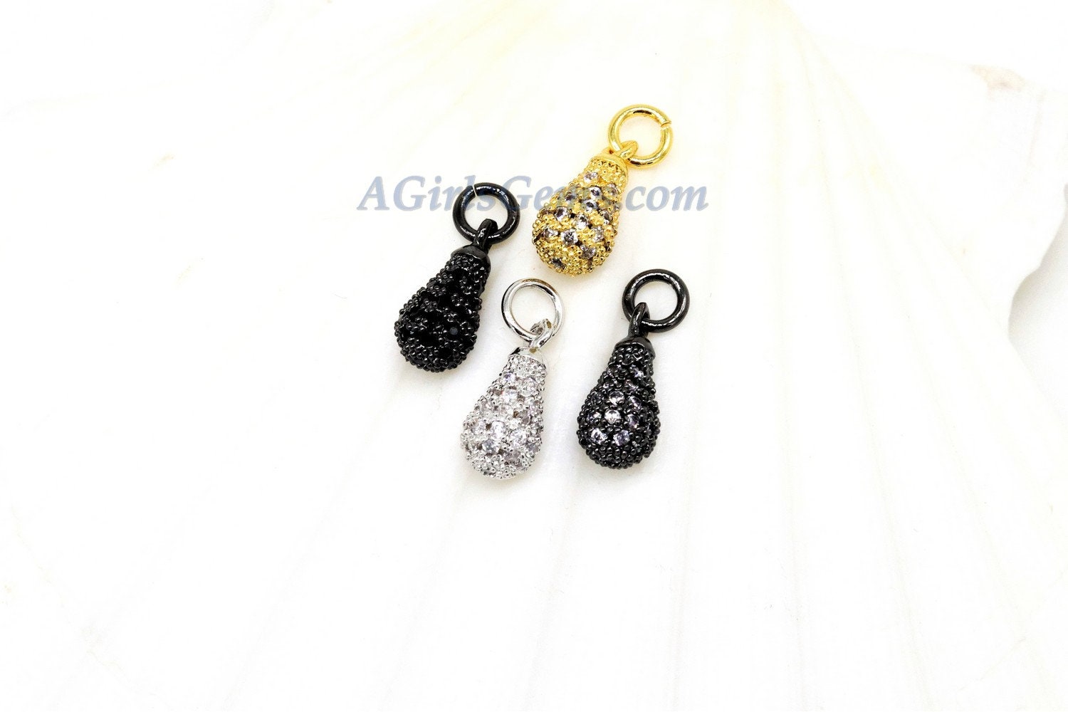 CZ Micro Pave Teardrop Charm, 6 x 13 mm Dangle Charm #64, CZ Black Pave