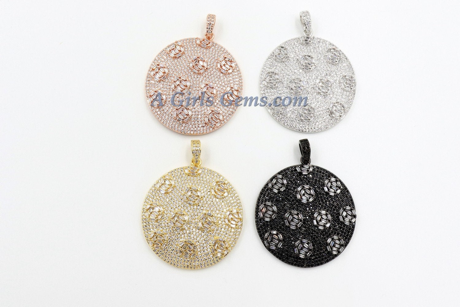 Round CZ Gold Black and Rose Gold Disc Large Pendants