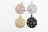 Large Round Disc Pendant, CZ Micro Pave Round Circle Pendant Textured Cubic Zirconia, Patterned Discs