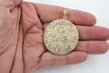 Large Round Disc Pendant, CZ Micro Pave Round Circle Pendant Textured Cubic Zirconia, Patterned Discs