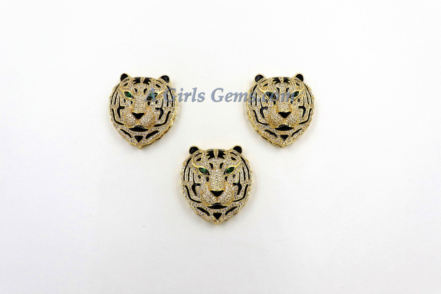 Tiger Head Pendant, AG #663, CZ Micro Pave Gold Tiger Pendant with Bail