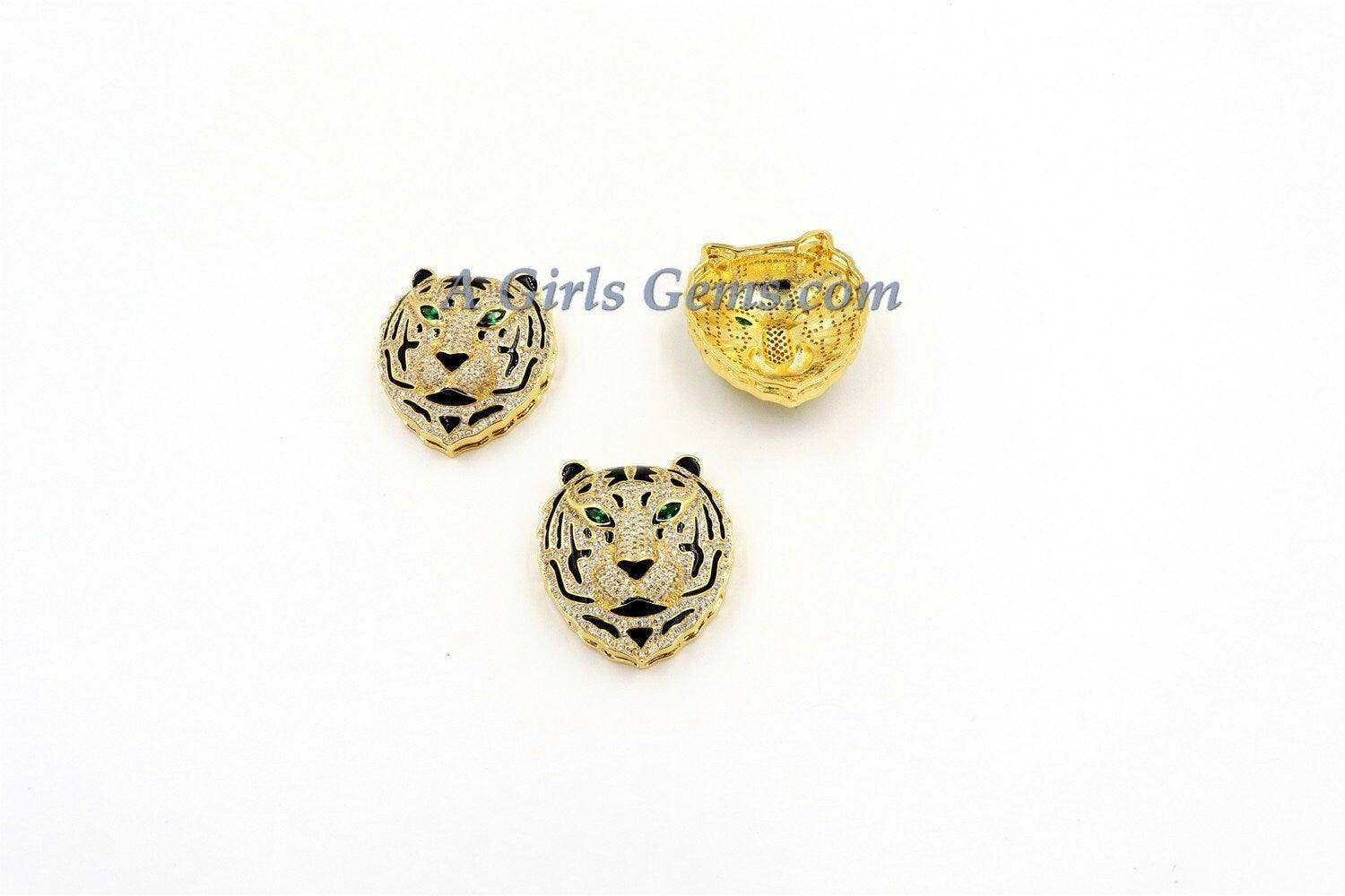 Tiger Head Pendant, AG #663, CZ Micro Pave Gold Tiger Pendant with Bail