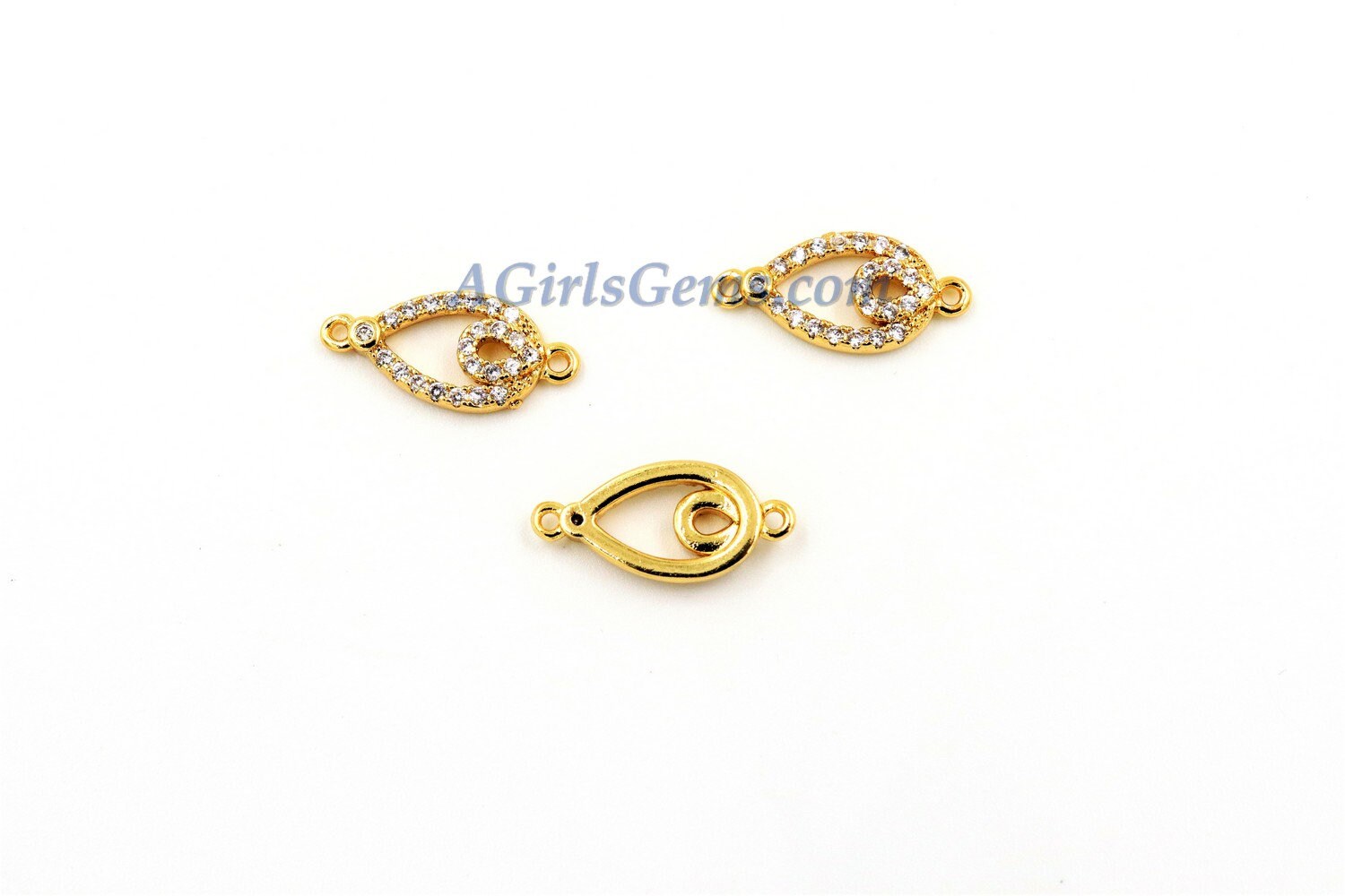 Gold Teardrop Connectors, CZ Micro Pave Oval Leaf Charms, Tiny CZ Evil Eye Charms