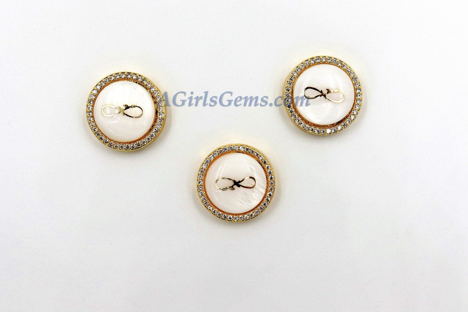 CZ Micro Pave, Infinity Shell Gold Gilding Mother of Pearl #54, Figure 8 Gilded Round Connectors