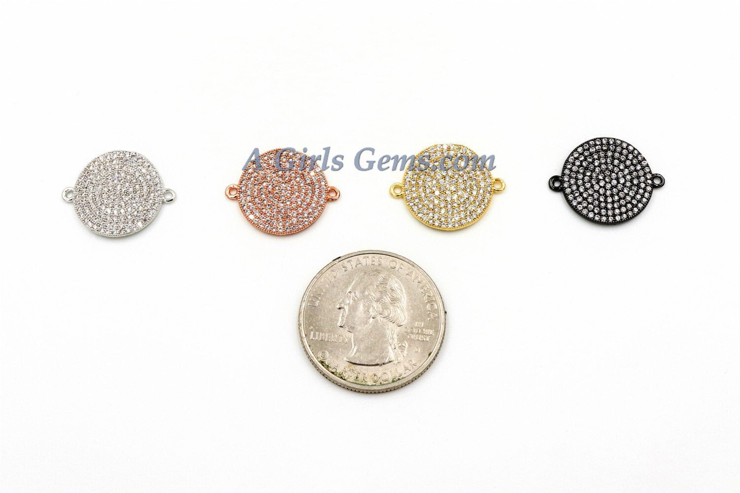 CZ Micro Pave Round Connector, CZ Disc Links #125, Center Connectors Beads AG #270