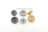 Round Donut Beads, 2 Pcs CZ Micro Pave Flat Donut 8 mm Bead, Gold