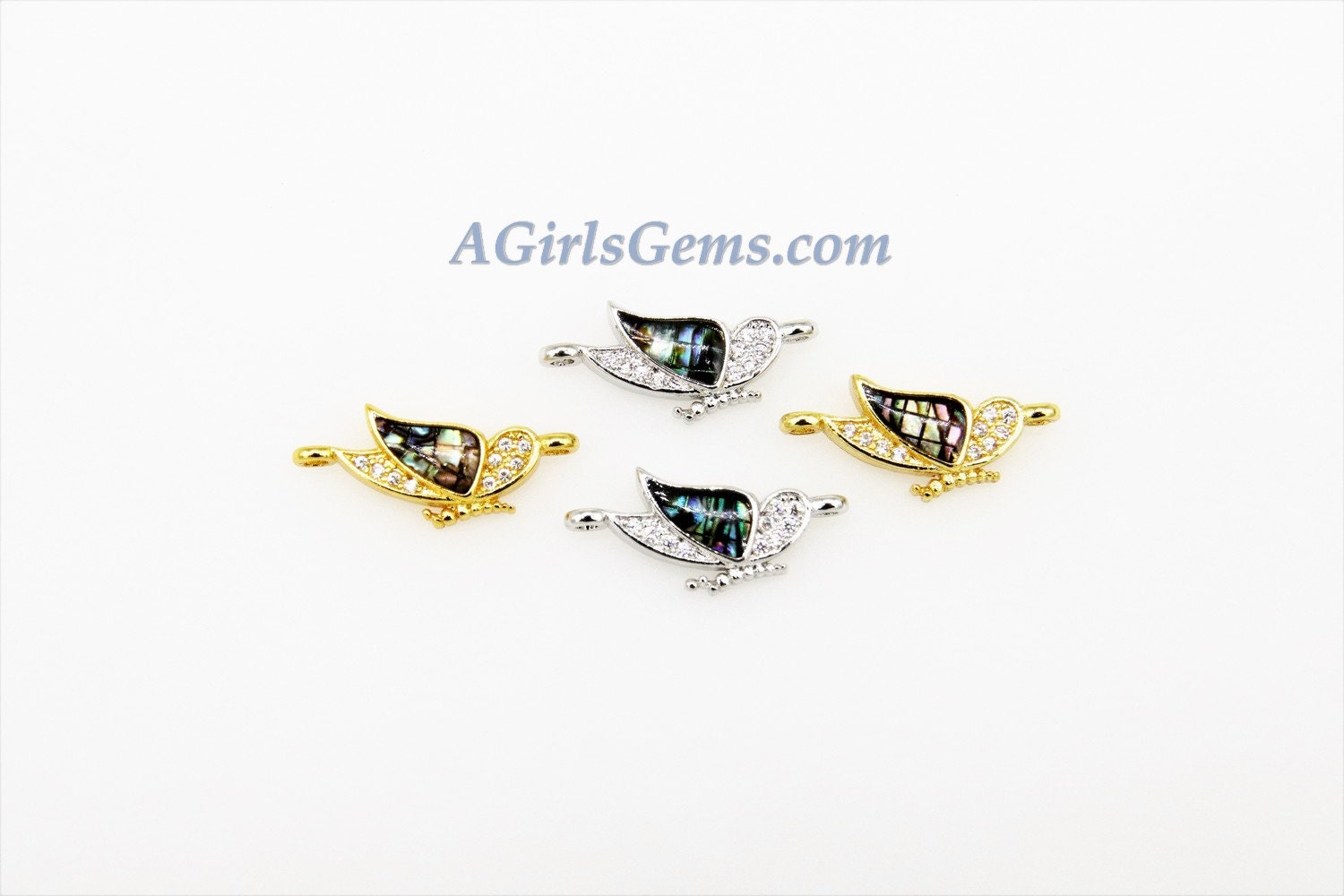 Hummingbird Charm, CZ Micro Pave Blue Bird Charm #61, Swallow/Sparrow Birds - 18 k Gold or Silver Rhodium Plated